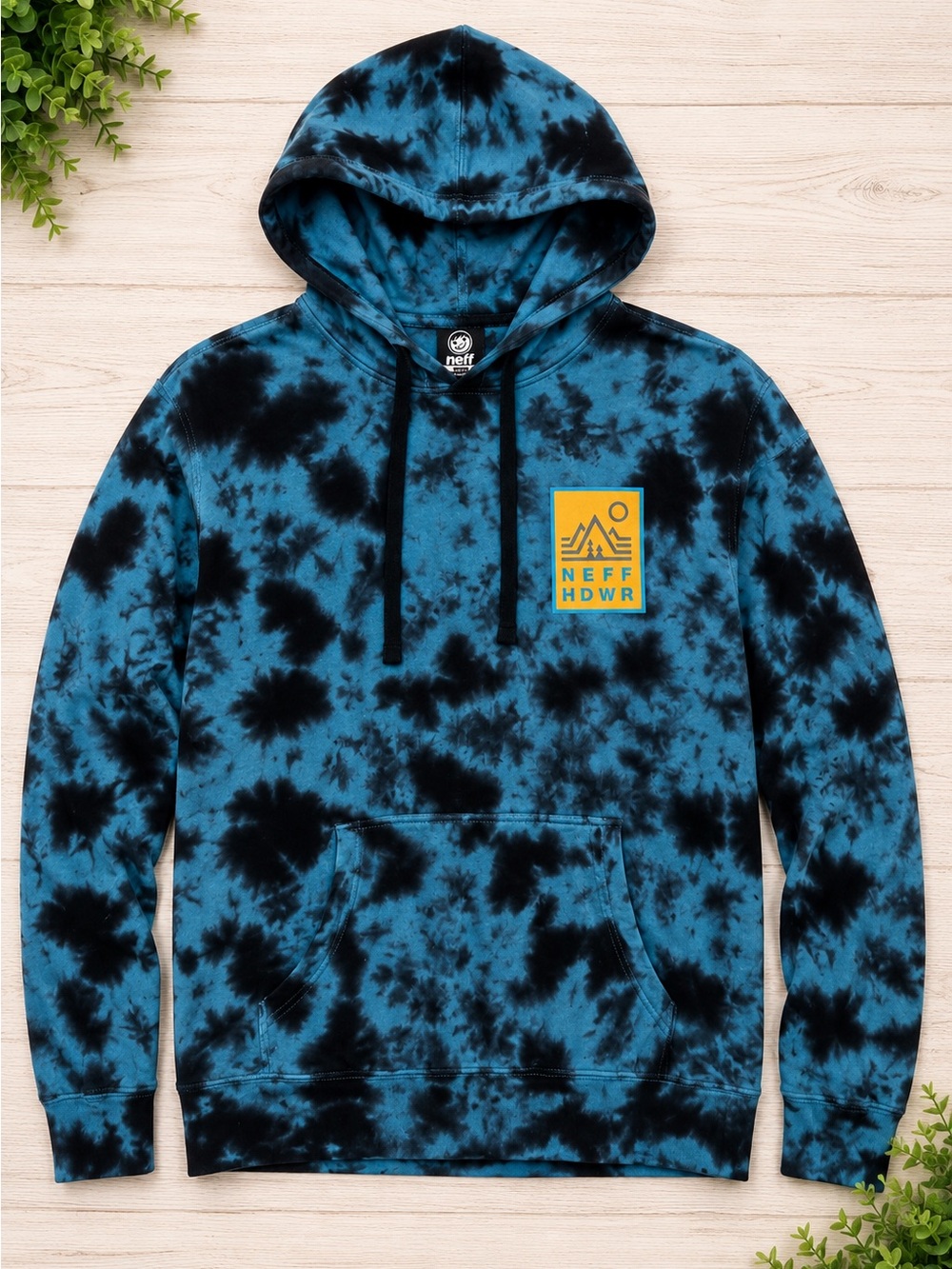 Neff Blue & Black Tie-Dye Pullover Hoodie with Yellow Logo